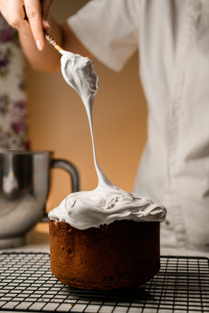 Making white cream to decorate cake from almond flourの写真素材