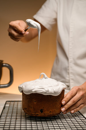 Making fluffy cream to decorate a sweet beautiful cake