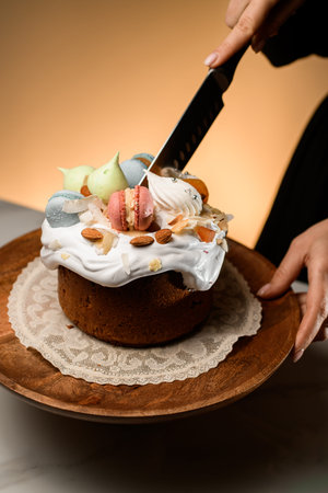Sweet pie with cream and candied fruit and marmalade