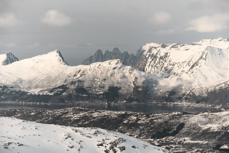 Majestic mesmerizing mountain landscape with a small sea bay