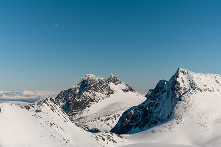 High angle view of a beautiful mesmerizing mountain landscapeの写真素材
