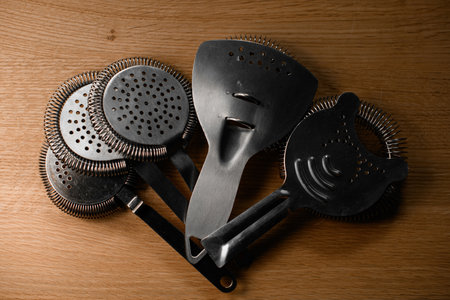 Close-up of hawthorn strainers and strainers lie in the shape of a fanの写真素材