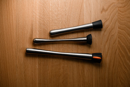 Set of three professional metal bartender muddlers