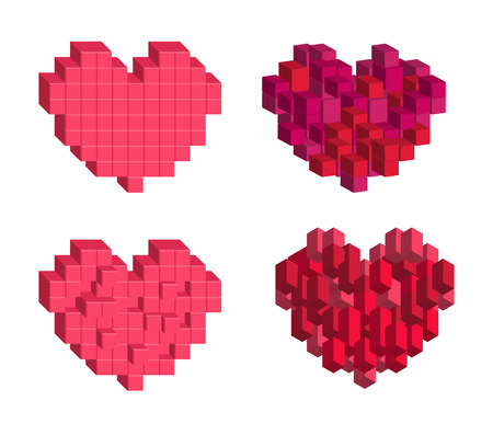 Three-dimensional pixel hearts のイラスト素材