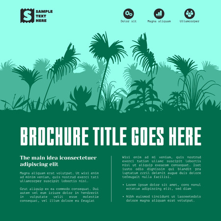 Vector graphic commercial design with palm silhouettes. Good for web promo banner or brochure, booklet coverの写真素材