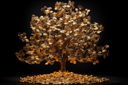 Money Tree.Money tree made from gold coins. High quality photoの素材