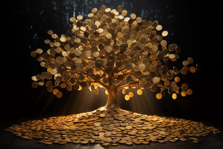 Money Tree.Money tree made from gold coins. High quality photoの素材
