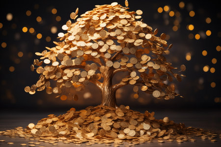 Money Tree.Money tree made from gold coins. High quality photoの素材