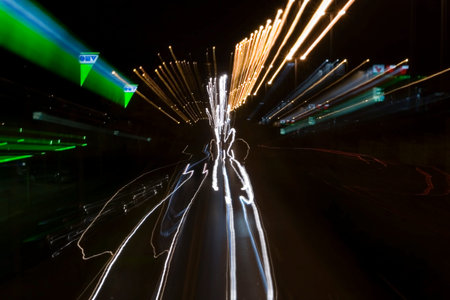 Car lights on highway