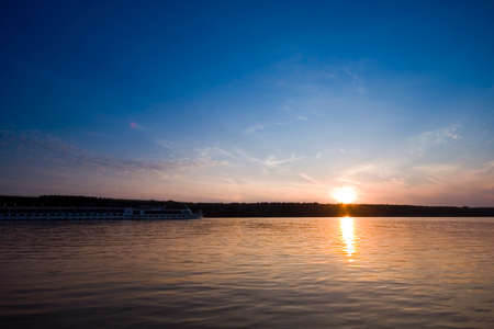 Beautiful sunset on riverの写真素材