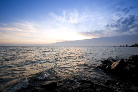 Sunrise lake. This phote make in Hungary. Sunrise whit Balatonの写真素材