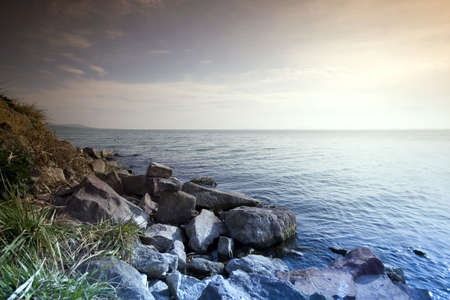 Sunrise in Balaton and stone pierの写真素材