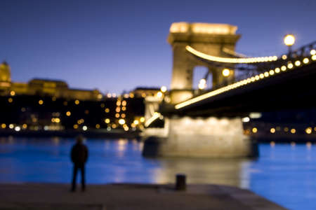 Budapest, the capital of Hungary. The old Chain Bridge and river Danube.の写真素材