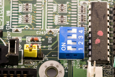 Closeup of computer motherboard with details