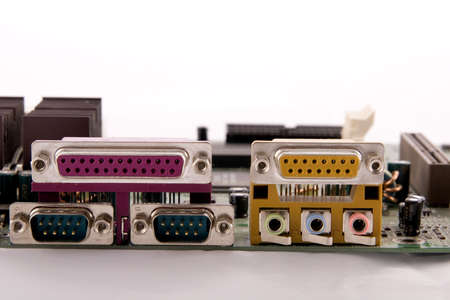 Closeup of computer motherboard with detailsの写真素材