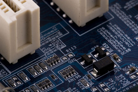Closeup of computer motherboard with details