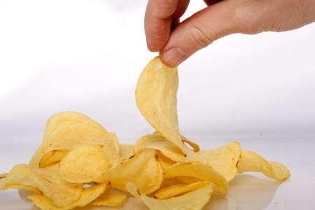 Pile of potato chipsの写真素材