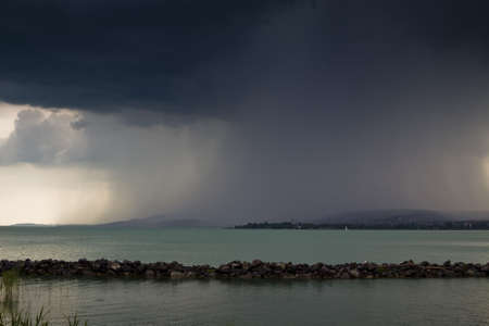 storm over the lake Balatonの写真素材
