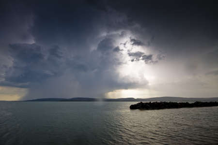 storm over the lake Balatonの写真素材