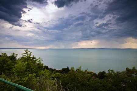 storm over the lake Balatonの写真素材