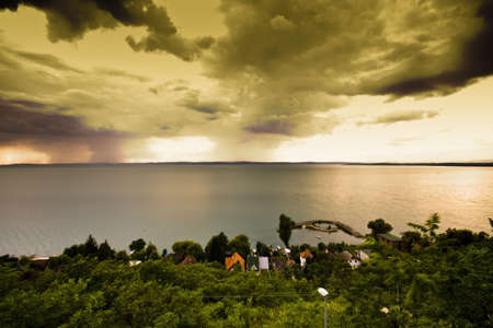 storm over the lake Balatonの写真素材