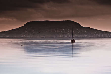 Sunset scene- lake Balaton-Hungaryの写真素材