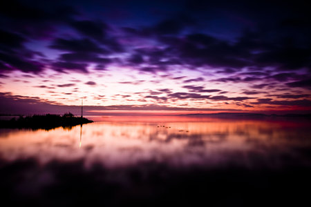 Sunset scene- lake Balaton-Hungaryの写真素材