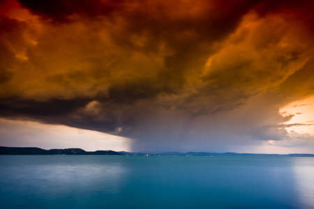 storm over the lake Balatonの写真素材