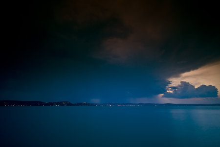 storm over the lake Balatonの写真素材