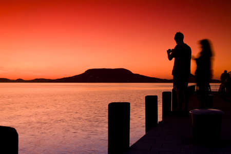 sunset lakeの写真素材