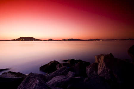 sunset lakeの写真素材