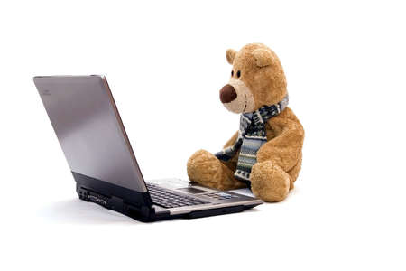 teddy bear and laptopの写真素材