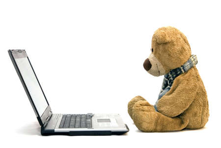 teddy bear and laptopの写真素材