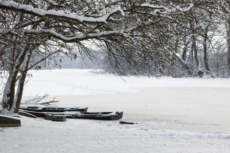 Winter lake landscapeの写真素材