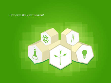 Set of ecology icons, 3d hexagons のイラスト素材