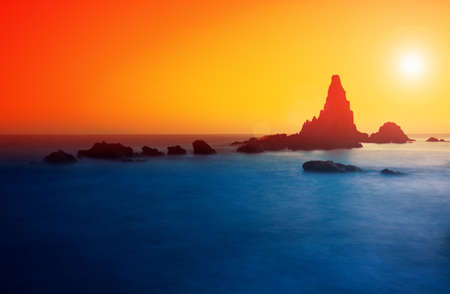 Sunset on the coast of the natural park of Cabo de Gata の写真素材