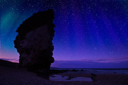 Night shot at Carbonares coast, in Spain, natural park of the Cabo de gata. Almeriaの写真素材