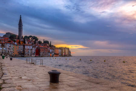 Rovinj old town at night in Adriatic  sea coast of Croatia, Europe. This image make HDR techniqueの写真素材