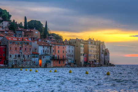 Rovinj old town at night in Adriatic  sea coast of Croatia, Europe. This image make HDR techniqueの写真素材
