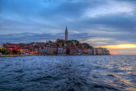 Rovinj old town at night in Adriatic  sea coast of Croatia, Europe. This image make HDR techniqueの写真素材