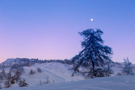 Winter landscape near Vogel ski center in mountains Julian Alps, Sloveniaの写真素材