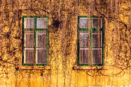 Old dirty windows on old dirty wallの写真素材