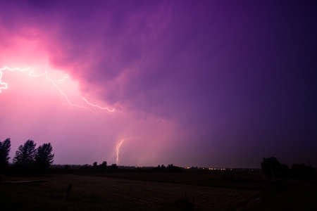 clouds and thunder lightnings and storm in Hungaryの写真素材