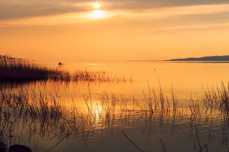Beautiful sunset in lake Balaton-Hungaryの写真素材