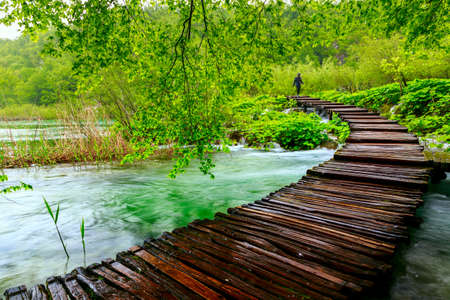 Wooden path in National Park of Plitvice in Croatiaの写真素材