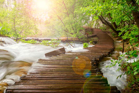 Wooden path in National Park in Plitvice in Croatiaの写真素材