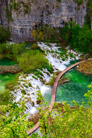 Waterfalls in Plitvice National Park, Croatia. Aerial viewの写真素材