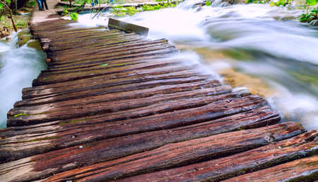 Wooden tourist path in Plitvice lakes national park-Croatiaの写真素材