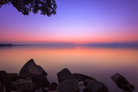 Beautiful sunset in lake Balaton-Hungary.Minimal  color styleの写真素材