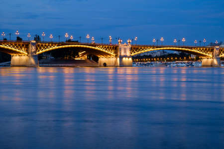 Margaret bridge at dusk in Budapest - Hungaryの写真素材